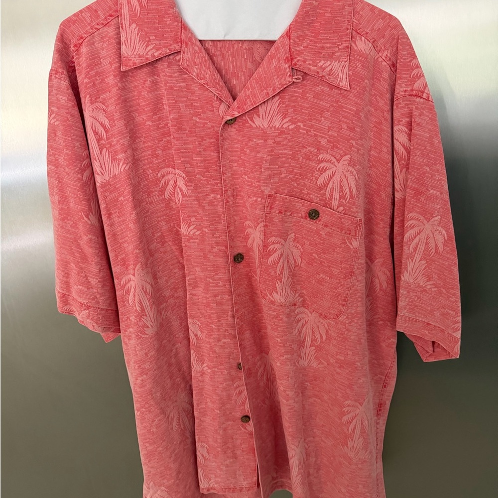 Paradise Coves Pink Silk Palm Tree Button-Up Shirt